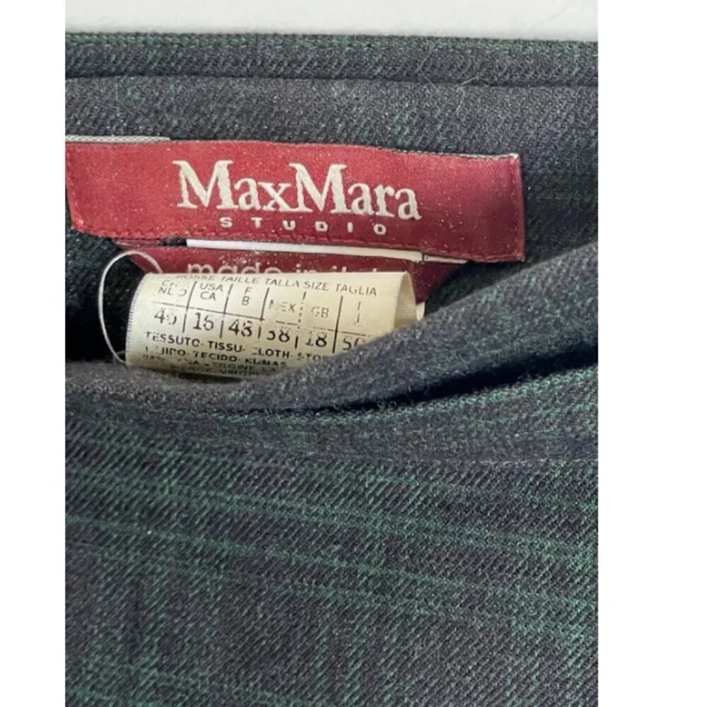 MAX MARA Midi Skirt Large Green Plaid Wool Blend Straight Belt IT48 US18 Lined